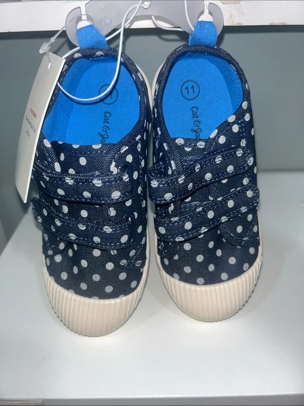 Cat & Jack Navy Polka Dot Hook-and-Loop Kids Sneakers